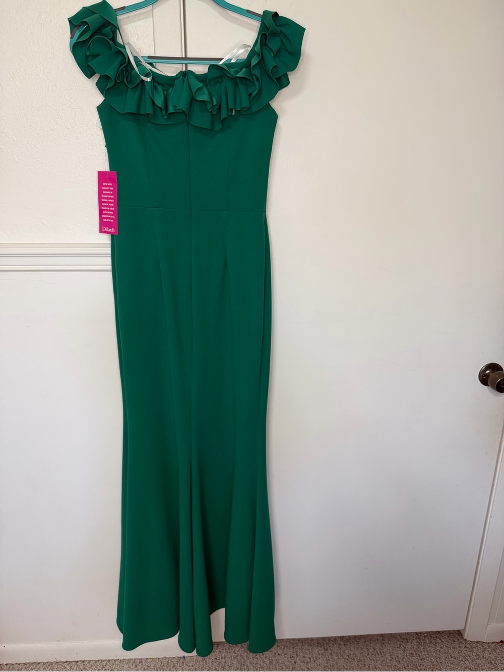 Xscape Emerald One-Shoulder Ruffle Gown with High Slit - Picture 7 of 10
